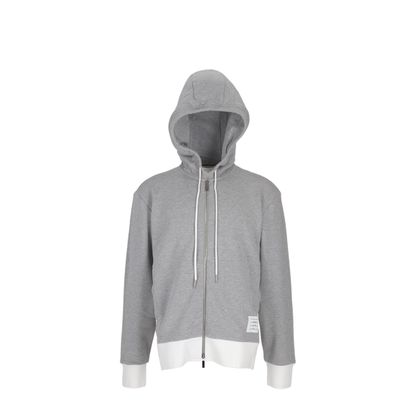 MAYFEYR - Thom Browne - Zip Up Hoodie With Engineered 4 Bar In Color Blocked Solid Classic Loopback Jersey - MJT517A03037055