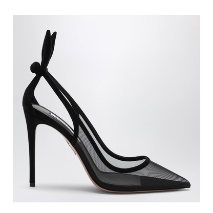 MAYFEYR - Aquazzura - Black Bow Tie Pumps In Mesh And Suede - DENHIGP1FMD000