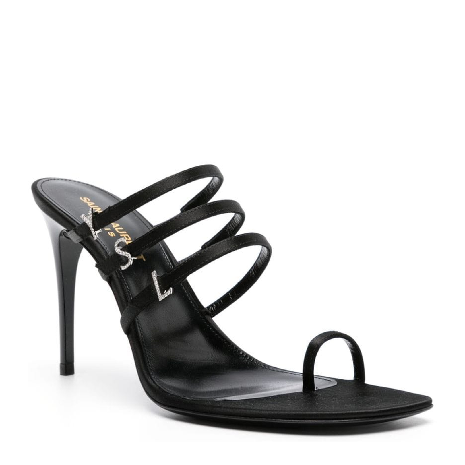 Black Satin Finish Crystal Embellished Sandals