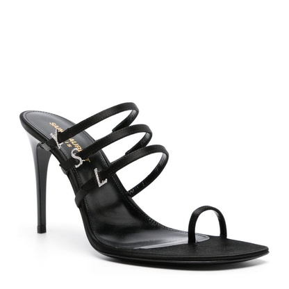 Black Satin Finish Crystal Embellished Sandals
