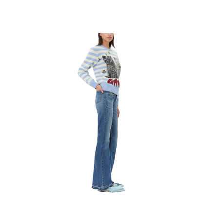 Striped Graphic Wool Mix Cats Knit - Illusion Blue