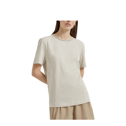 Striped Cotton Jersey T-Shirt with Shiny Neck Detail