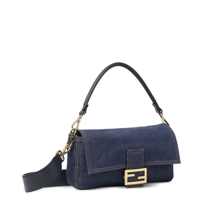 Baguette Medium Denim Shoulder Bag - Blue