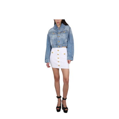 Embossed Buttons Knit Mini Skirt White