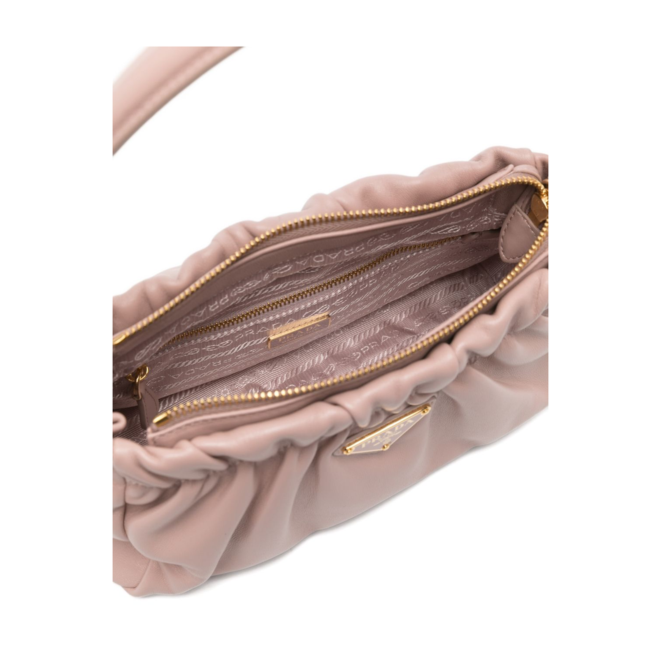 Gathered Nappa Leather Shoulder Bag - Opale