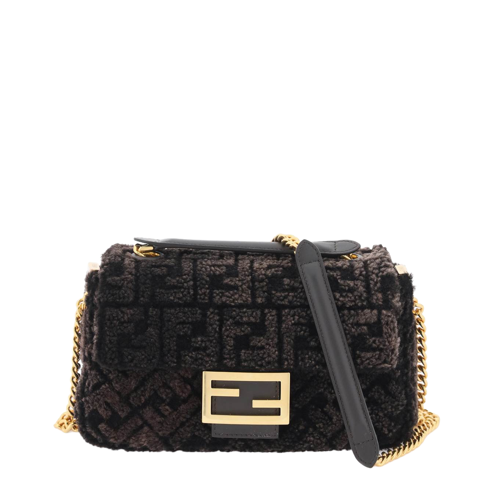Baguette Faux Fur Shoulder Bags - Brown