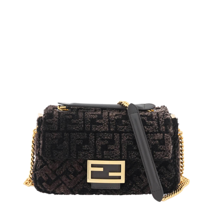 Baguette Faux Fur Shoulder Bags - Brown