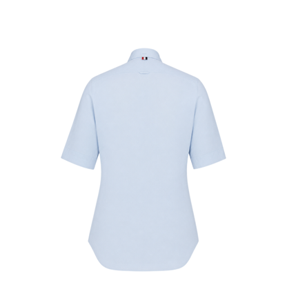 MAYFEYR - Thom Browne - Classic Fit Short Sleeve Shirt With Rwb Grosgrain Placket In Solid Poplin - MWS002E03113480