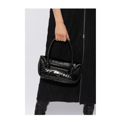 Knot Small Black Shoulder Bag With Laminated Logo In Patent Leather