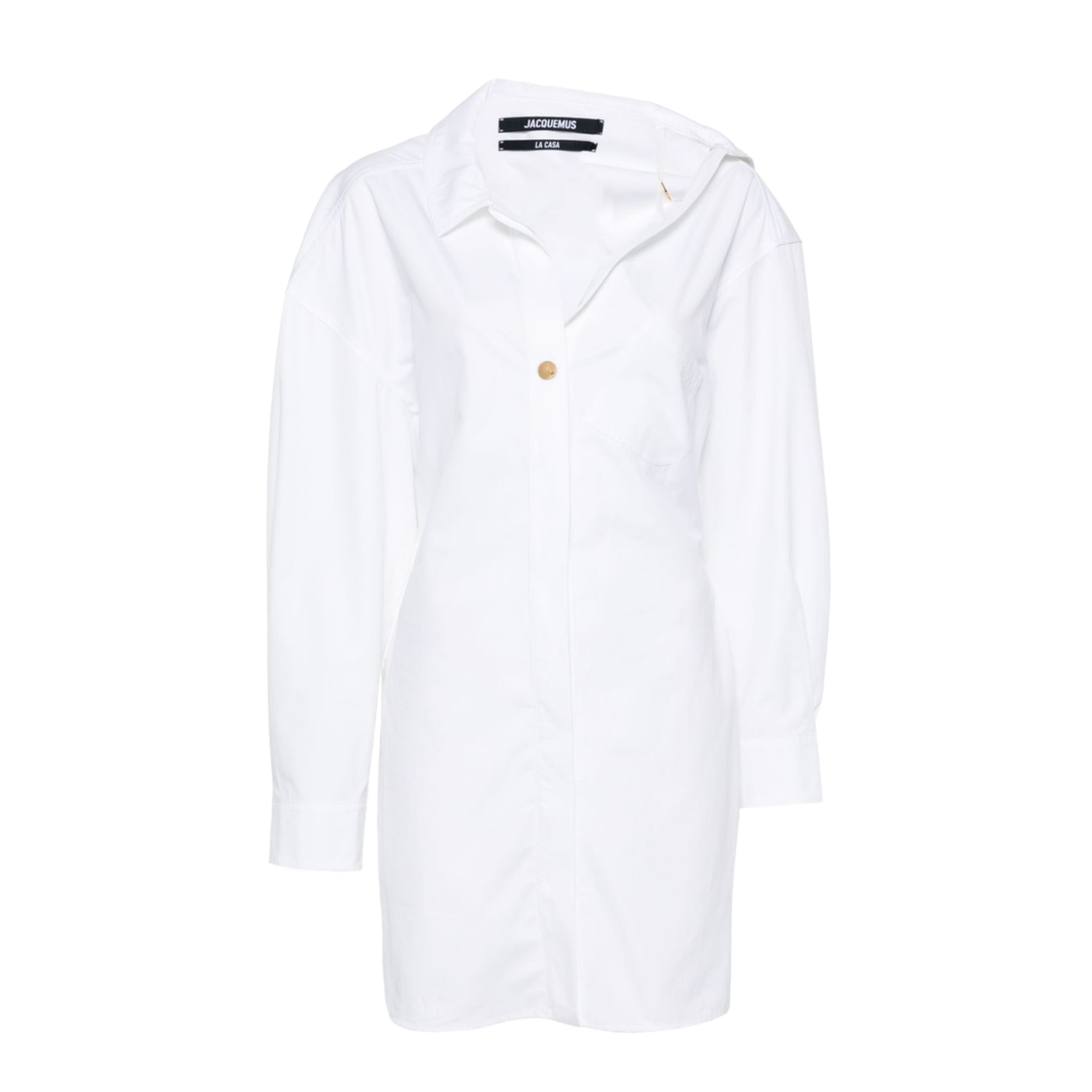 White Cotton Poplin Asymmetric Dress