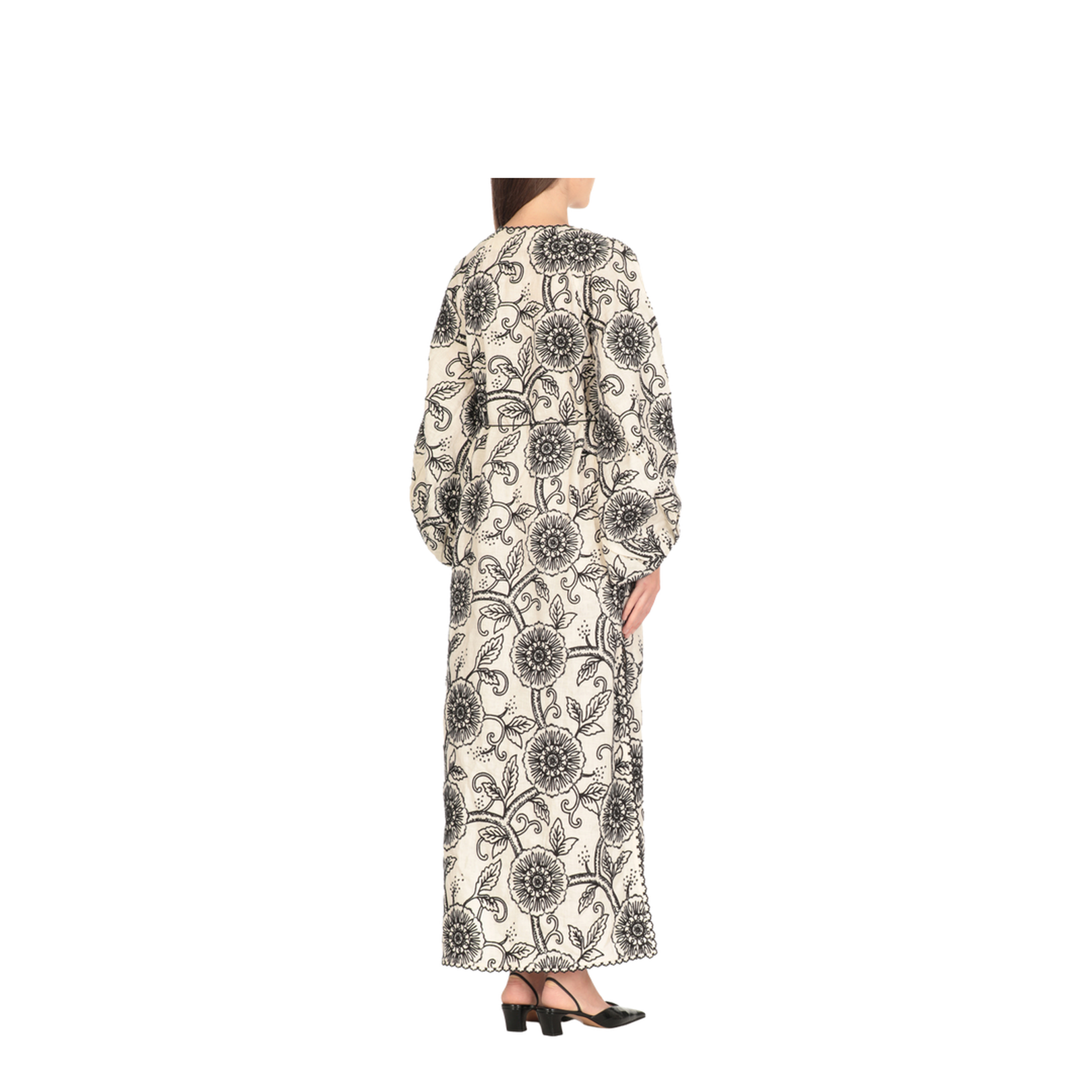 Floral Linen Dress with V-Neck