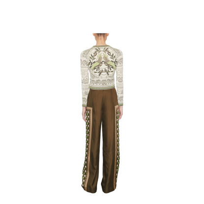 Wide-Leg Silk Pants Brown
