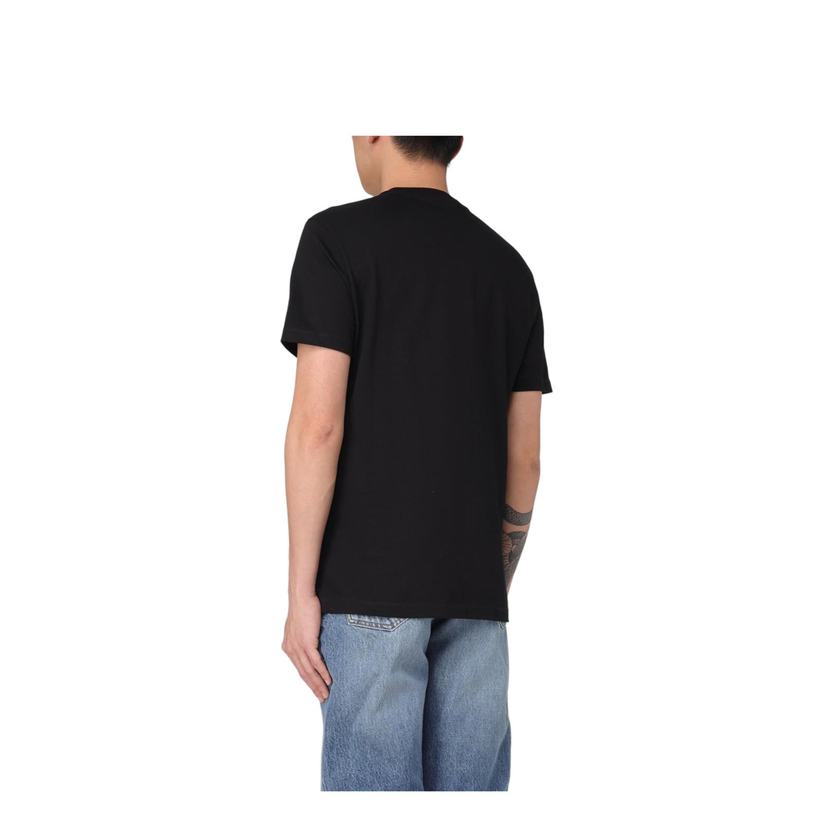 Black Crewneck T-Shirt with Medusa Embroidery