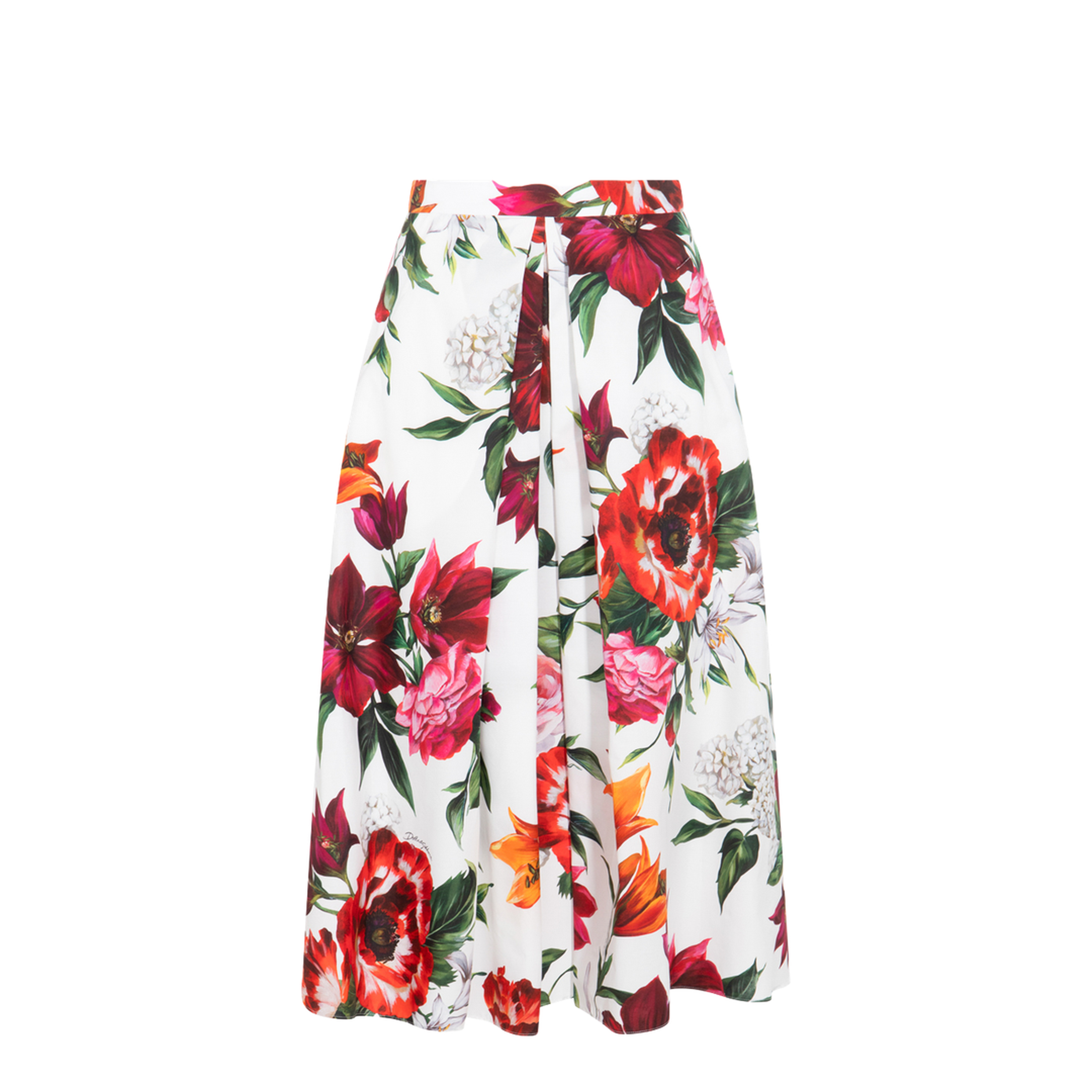 Flower-print Pleated Poplin Skirt