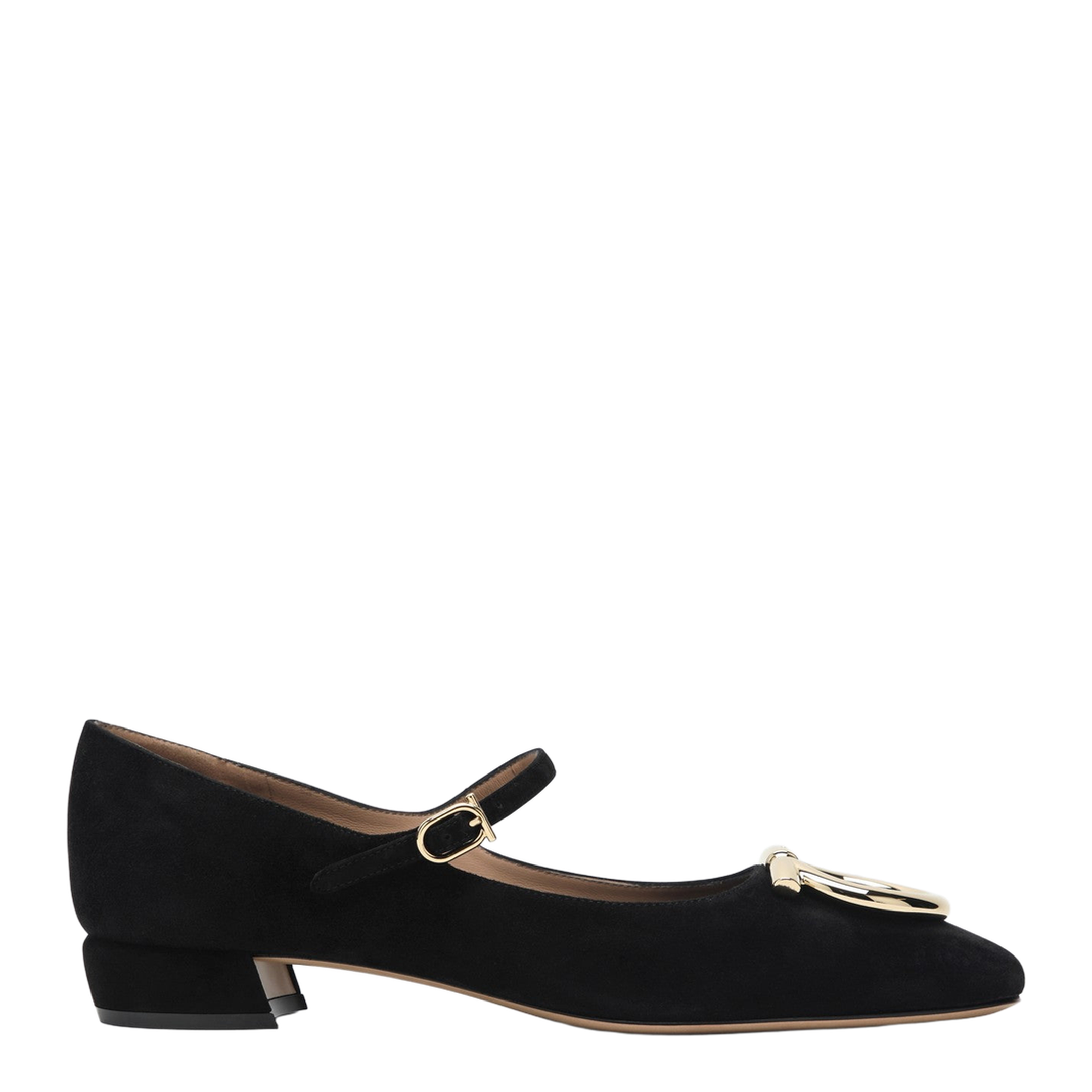 Black Gancini Heeled Ballerina in Suede