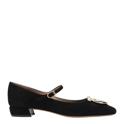 Black Gancini Heeled Ballerina in Suede