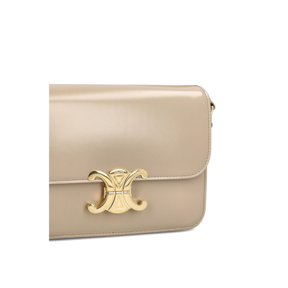 Triomphe Shiny Calfskin Crossbody Bag - Safari