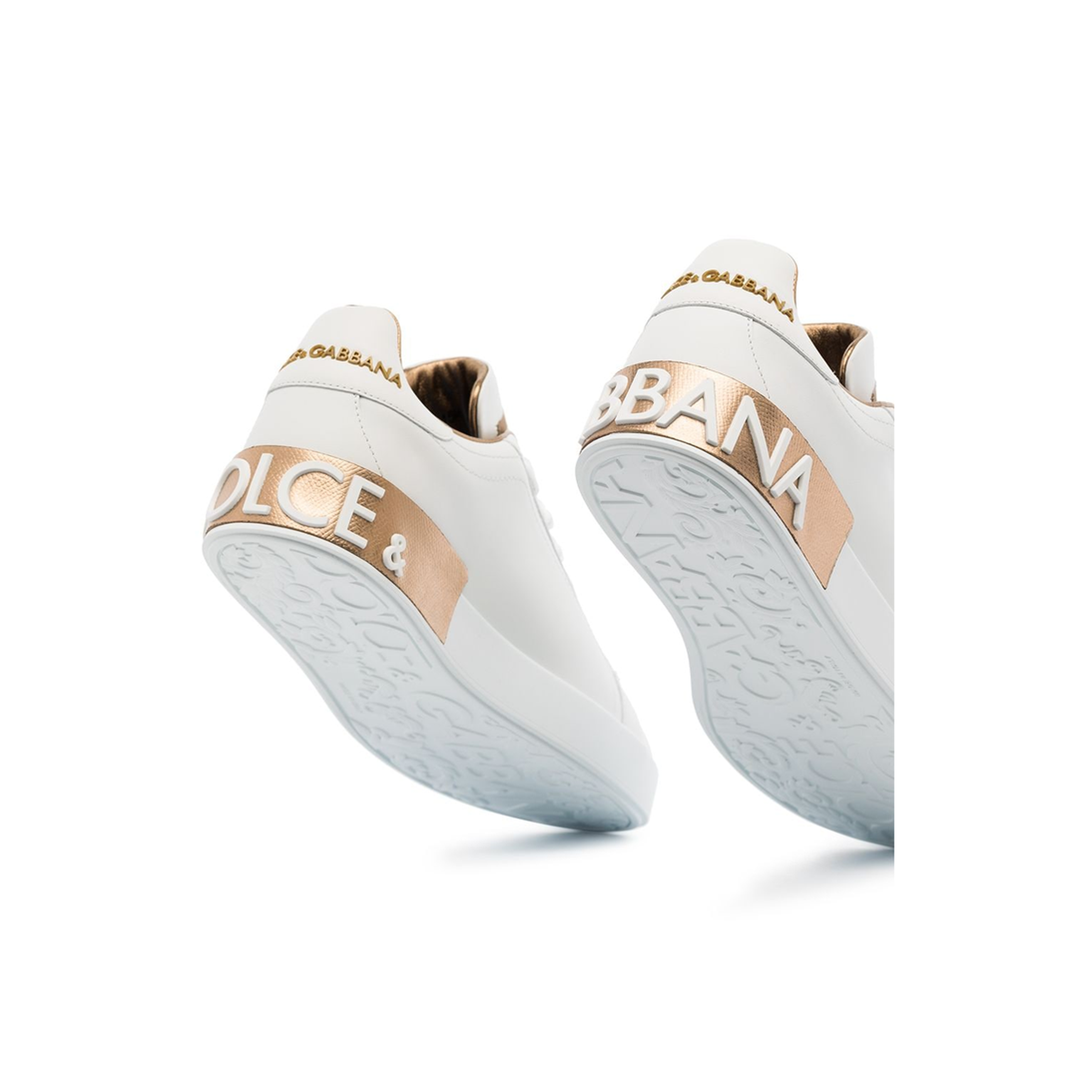 White Calfskin Low-Top Sneakers with Gold Details