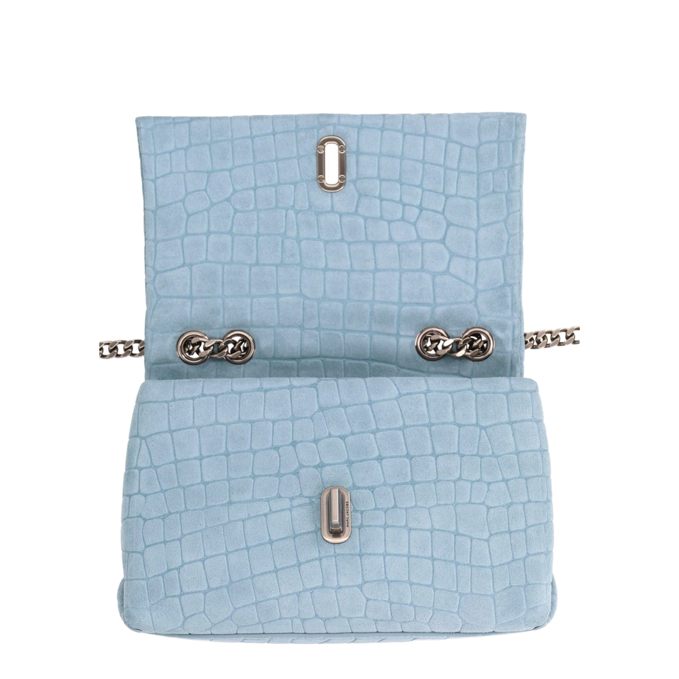 Slim Croc Suede Dual Chain Shoulder Bag - Blue