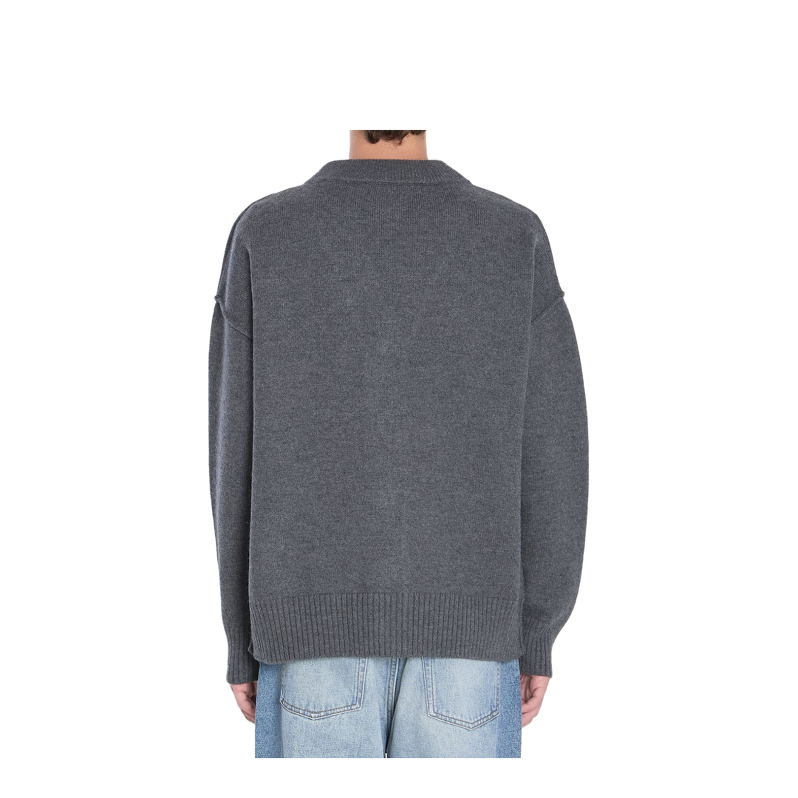Dark Grey Felted Wool Button Front Closure