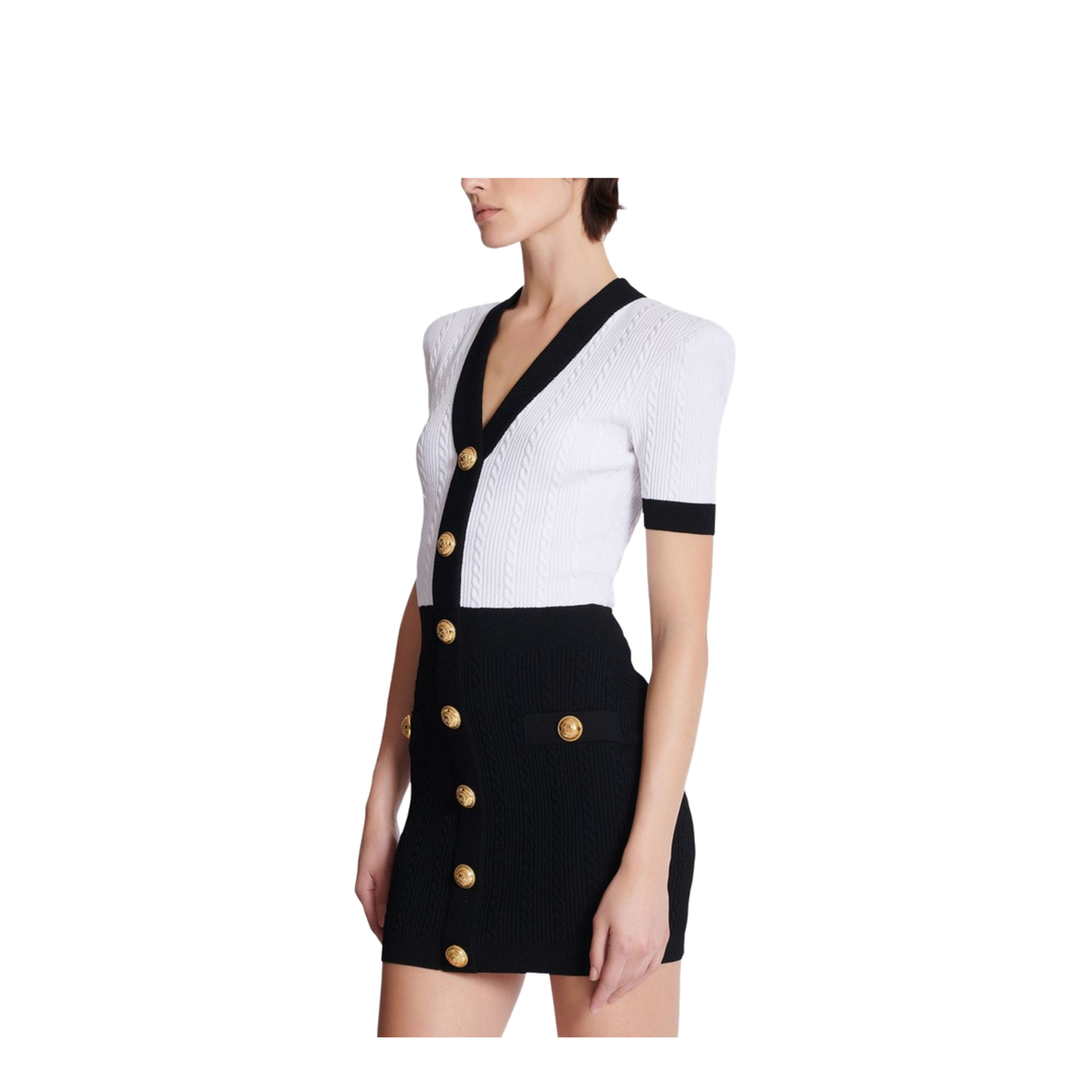 Two-tone cable-knit bodycon dress