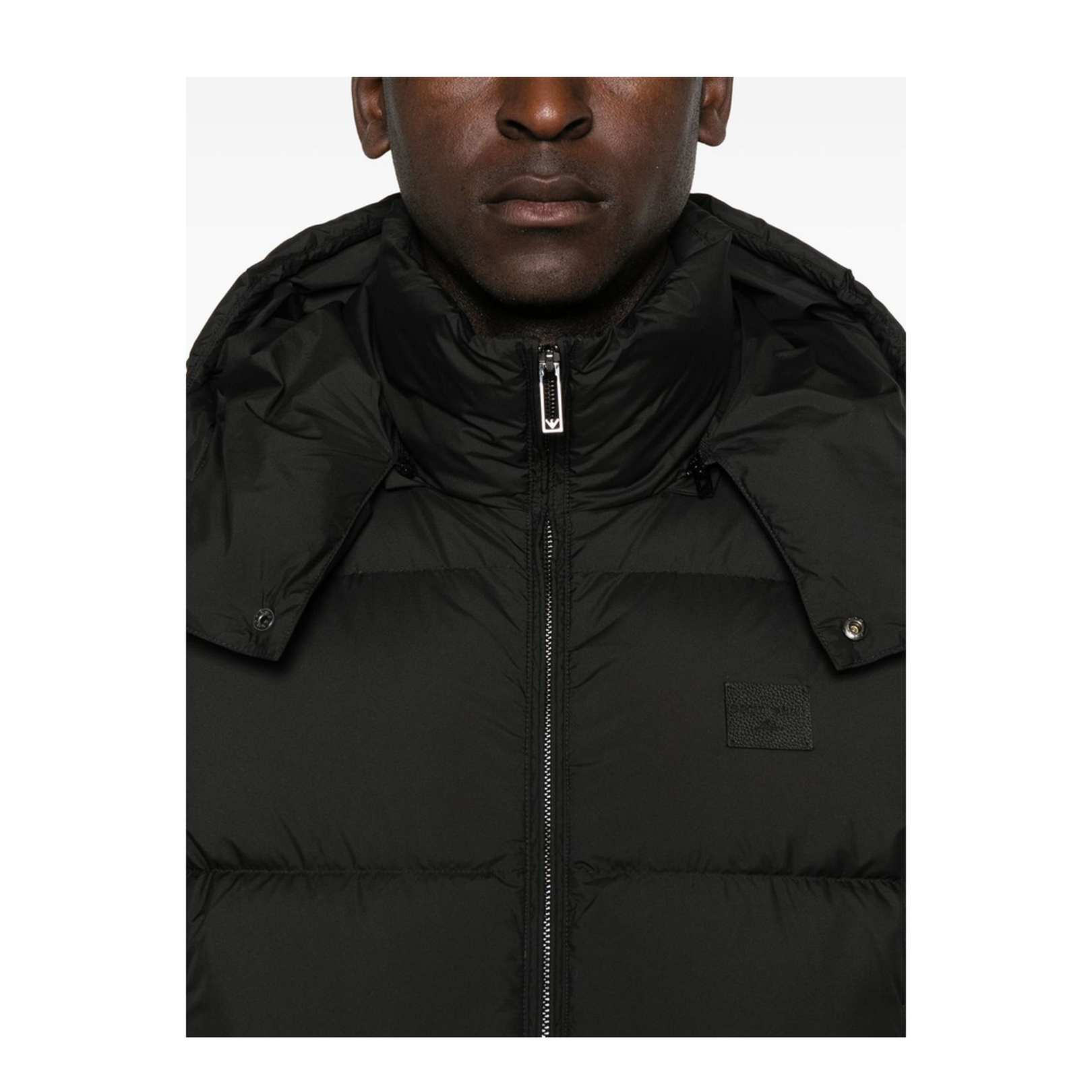 Water-repellent, quilted ripstop nylon hooded down jacket