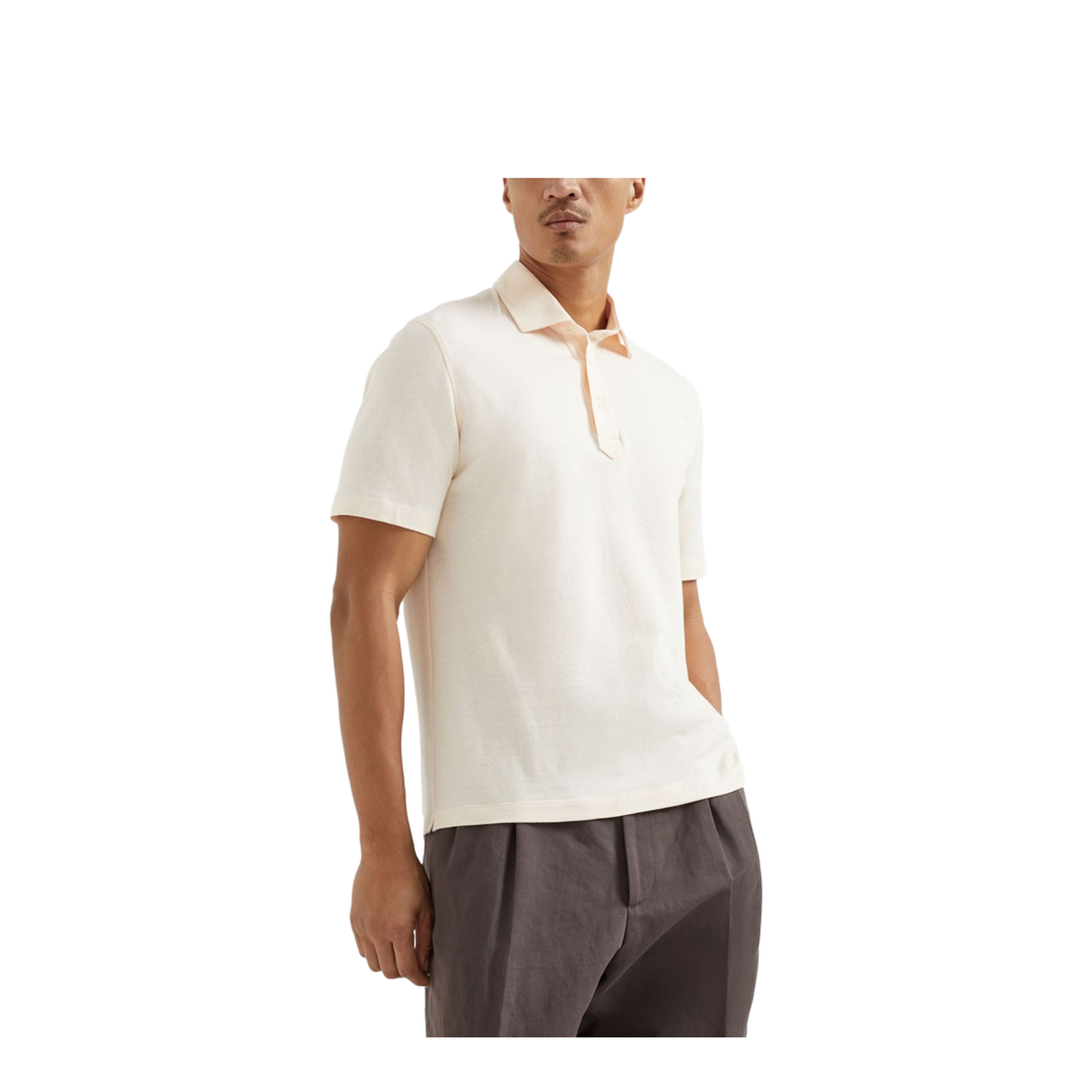 Cotton and linen piqué polo with shirt-style collar
