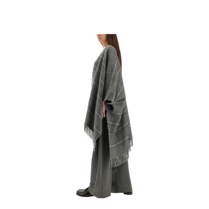 Fringed Check-Pattern Cape