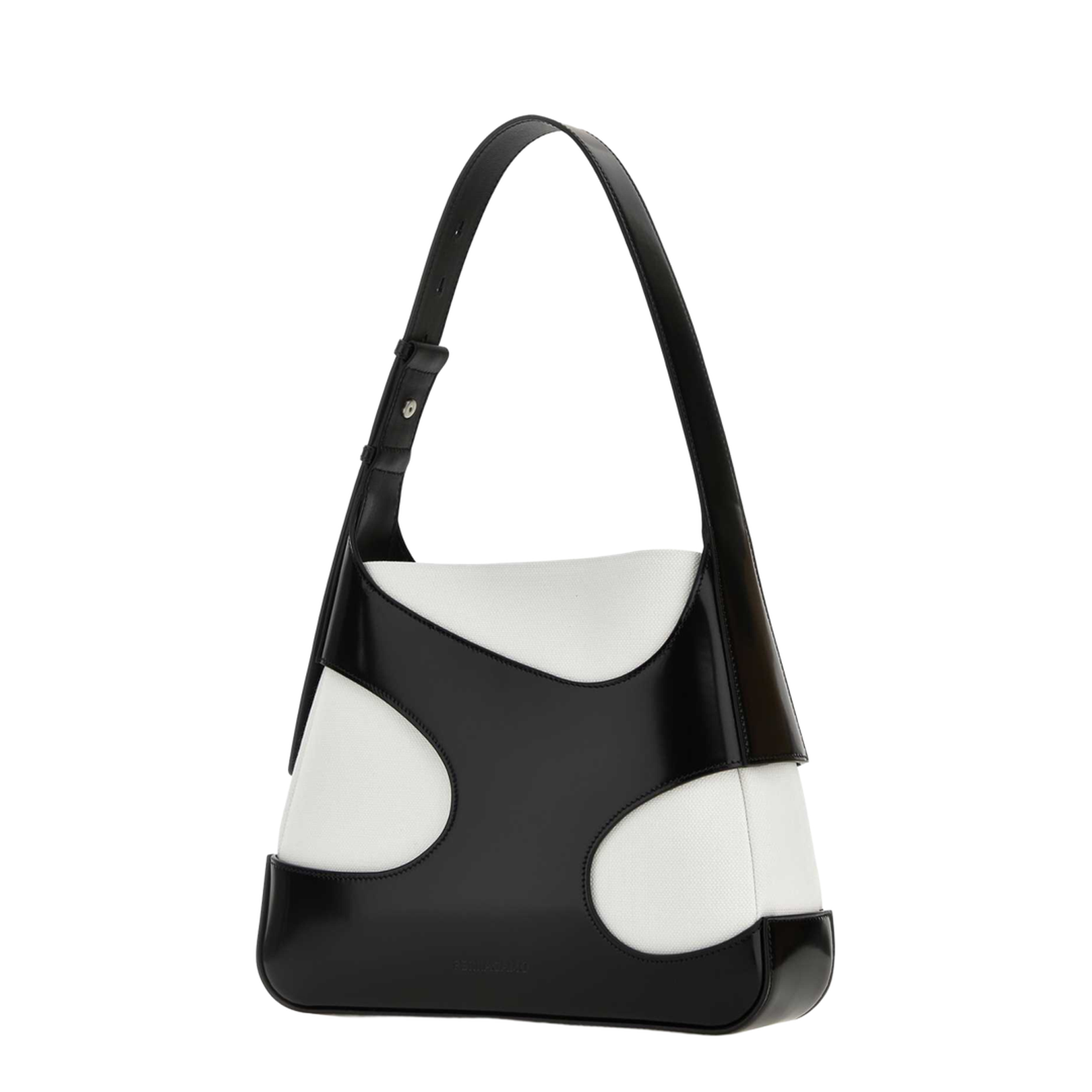 Two-tone Leather and Canvas Cut Out L Shoulder Bag