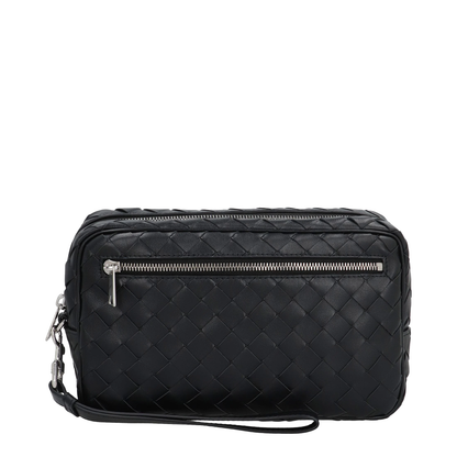 Intrecciato Leather Pouch - Black