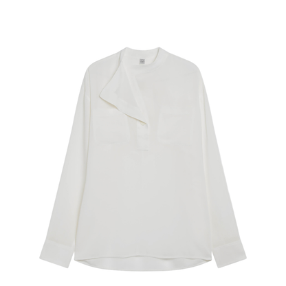 MAYFEYR - Toteme - Overlap-Collar Blouse In Viscose And Wool, White - 262-WRT0675FB0480106