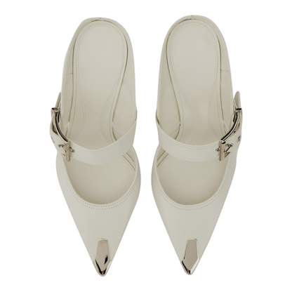 Chalk Leather Hardware Mules