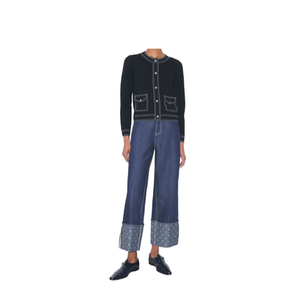 Wool Cardigan with Contrast Stitching