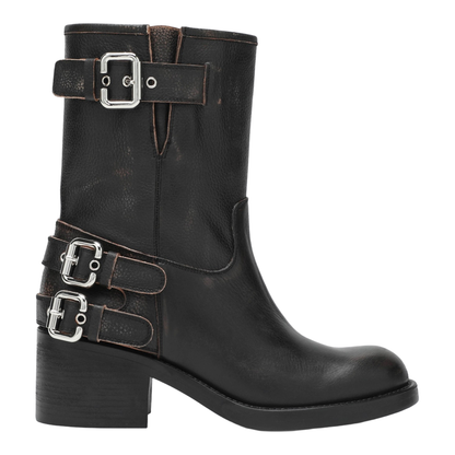 MAYFEYR - Chloè - Black Dakota Biker-Style Boot With Vintage Effect - CHC25A12FSY001