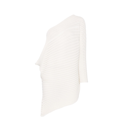 White Asymmetric Neck One-Shoulder Pleat Detailing