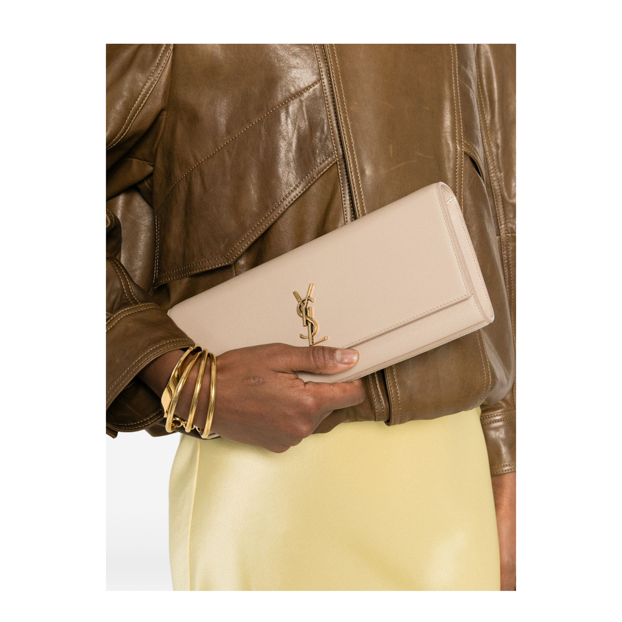 Kate Calf Leather Clutch - Dark Beige (Beige)