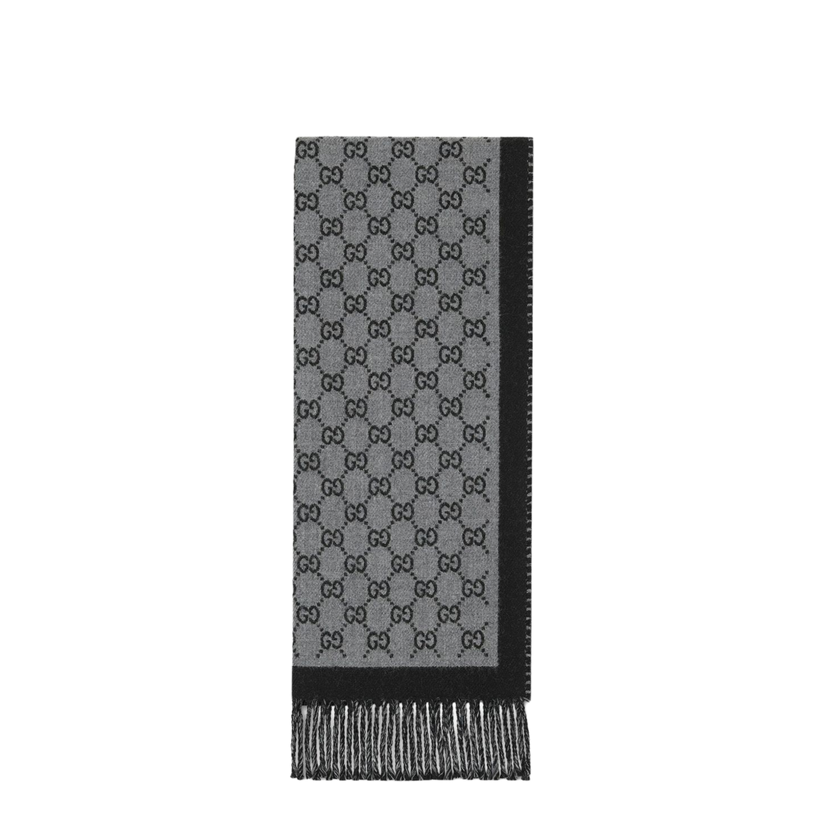 GG Wool Jacquard Scarf in Black and Grey