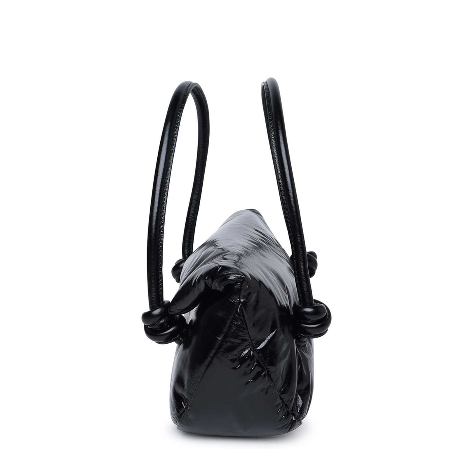 Knot Small Black Shoulder Bag With Laminated Logo In Patent Leather