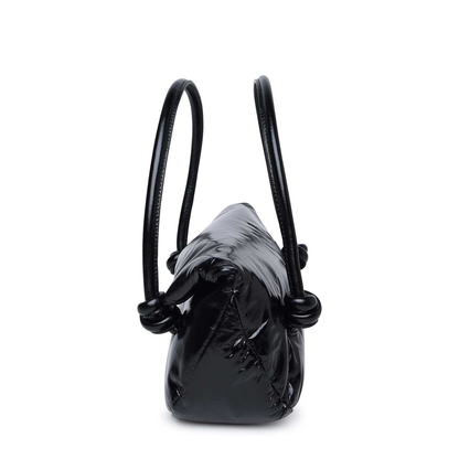 Knot Small Black Shoulder Bag With Laminated Logo In Patent Leather