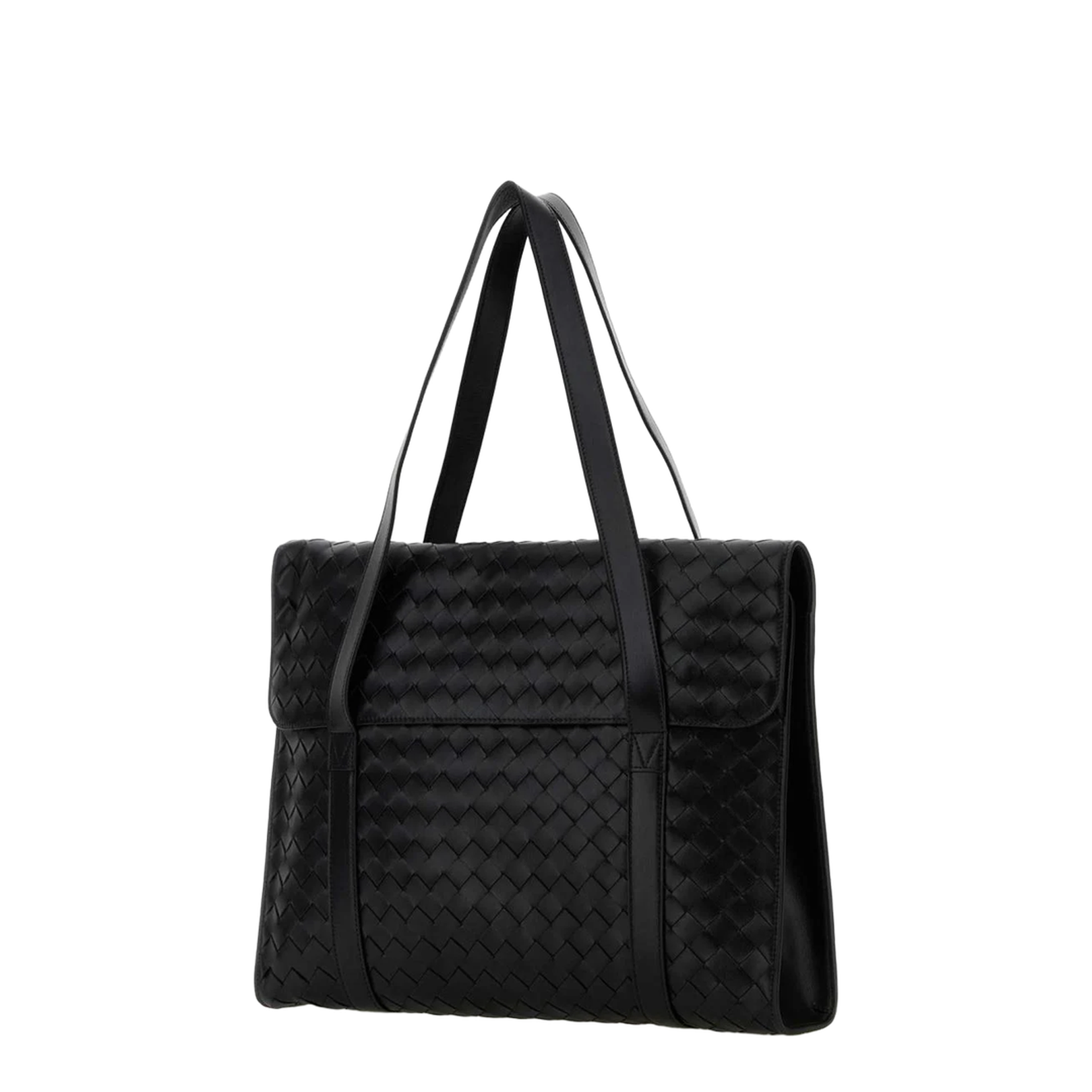 Intrecciato Leather Structured Tote - Black