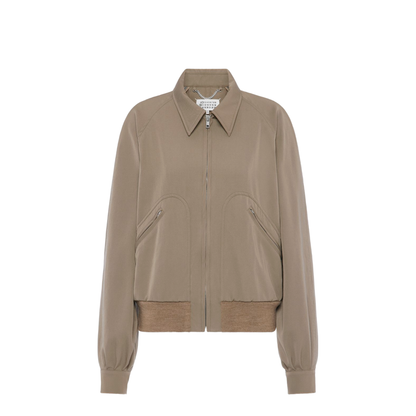 Beige Virgin Wool Zip-Up Jacket