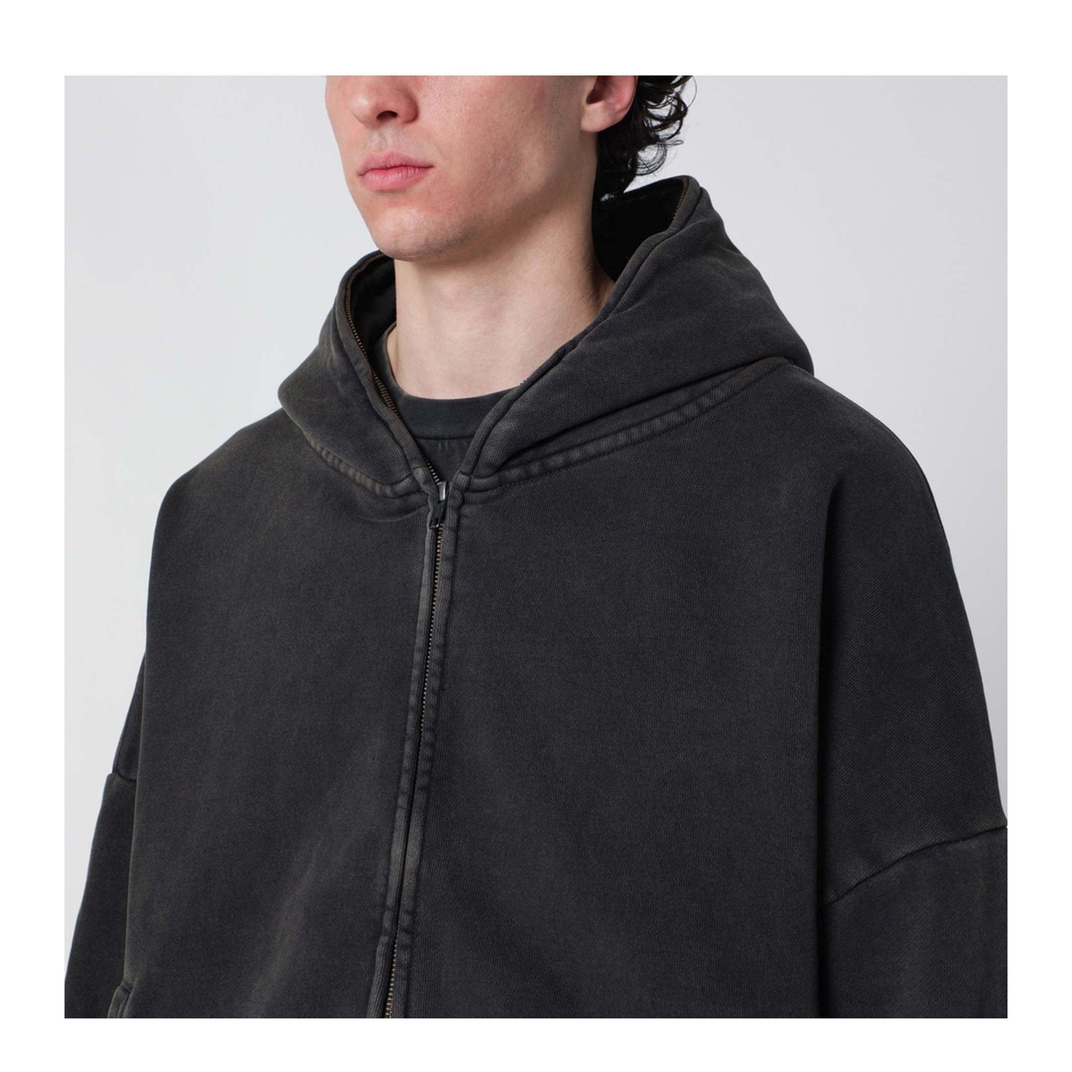 MAYFEYR - Entire Studios - Washed Black Cotton Zip Up Hoodie - ESSS26HO03012UCO0392