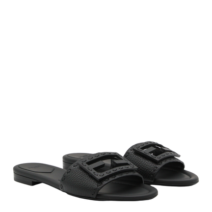 Black Leather Baguette Slides