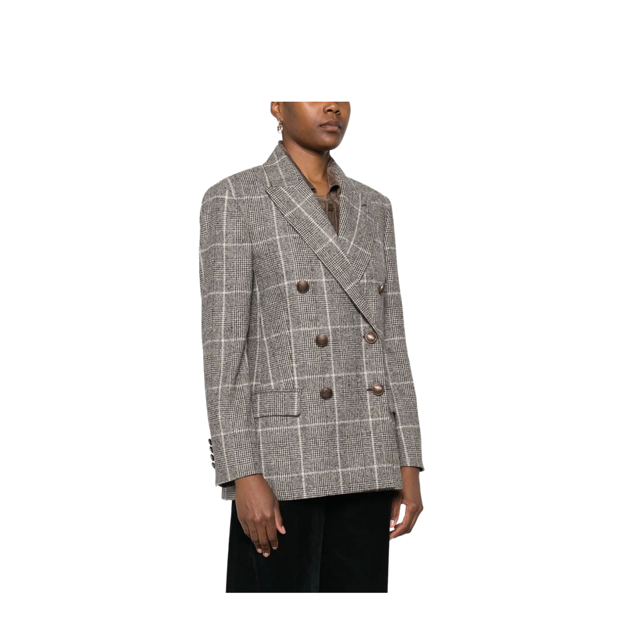 MAYFEYR - Brunello Cucinelli - Alpaca And Wool Prince Of Wales Double-Breasted Blazer With Monili - MV4037053