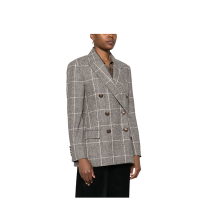 MAYFEYR - Brunello Cucinelli - Alpaca And Wool Prince Of Wales Double-Breasted Blazer With Monili - MV4037053