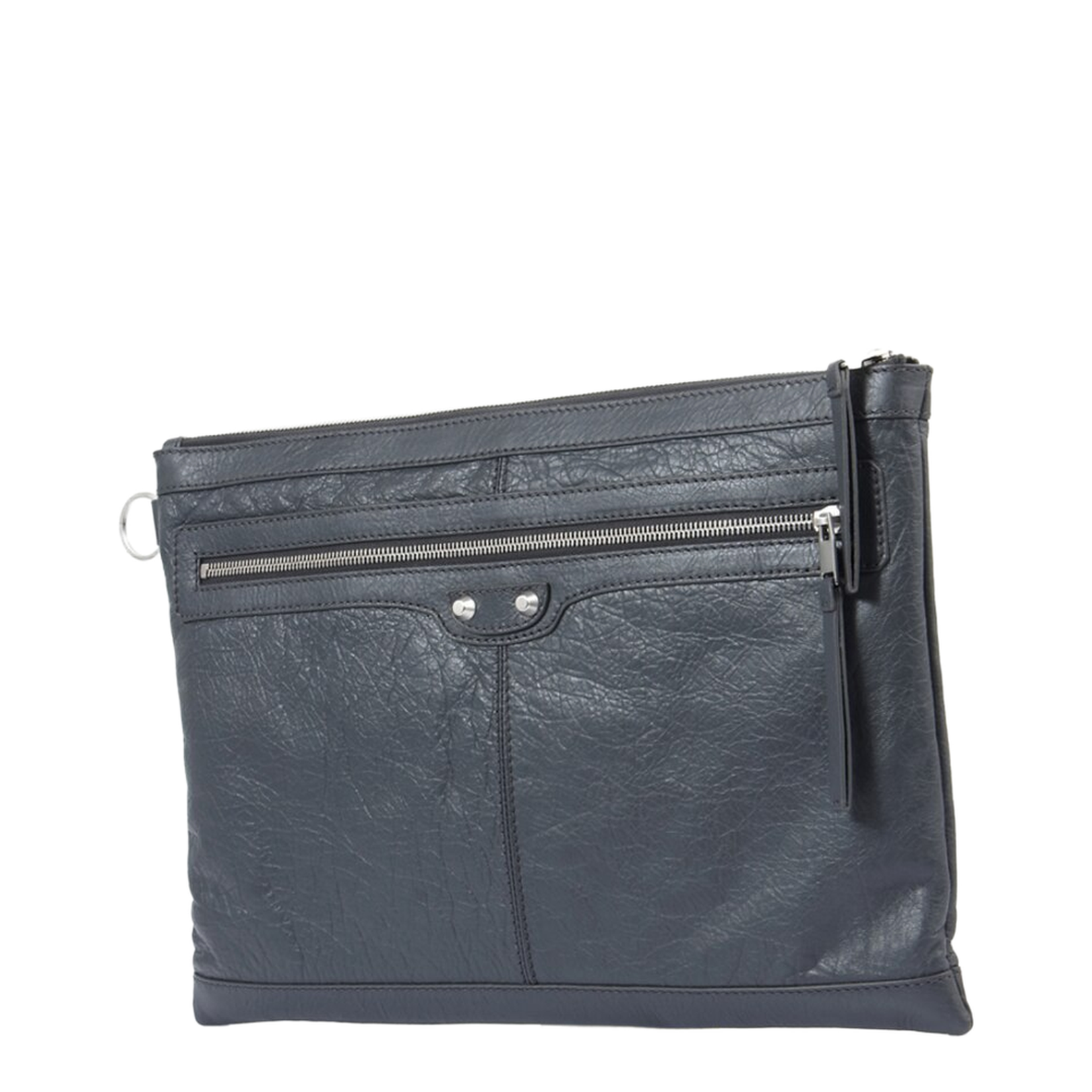 Dark Gray Zip Logo Clutch Bag