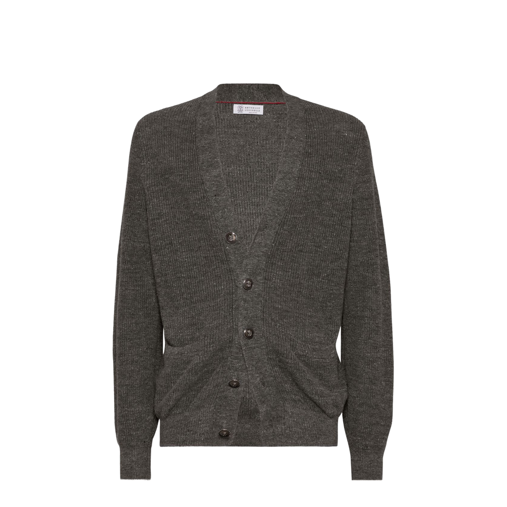 Linen and Cotton Half English Rib Cardigan with Metal Buttons