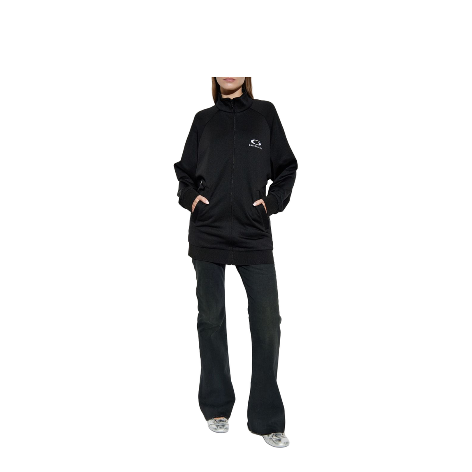 Black Cotton Zip-Up Tracksuit Jacket