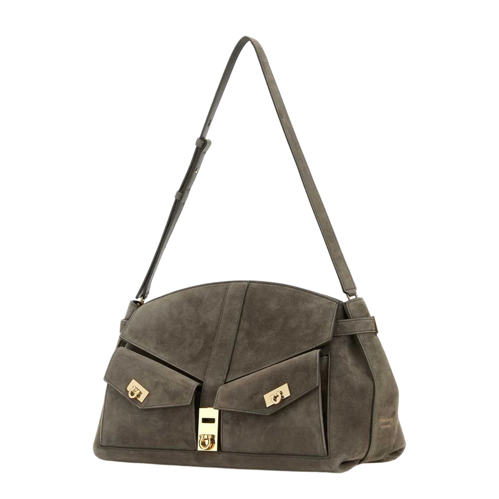 Grey Suede Shoulder Bag