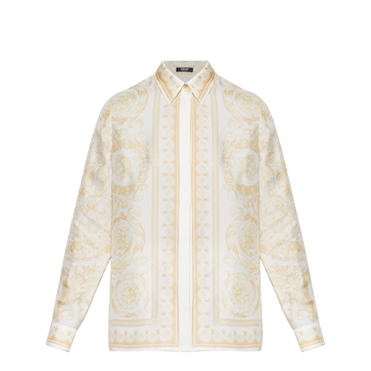 Barocco Print Silk Shirt Gold